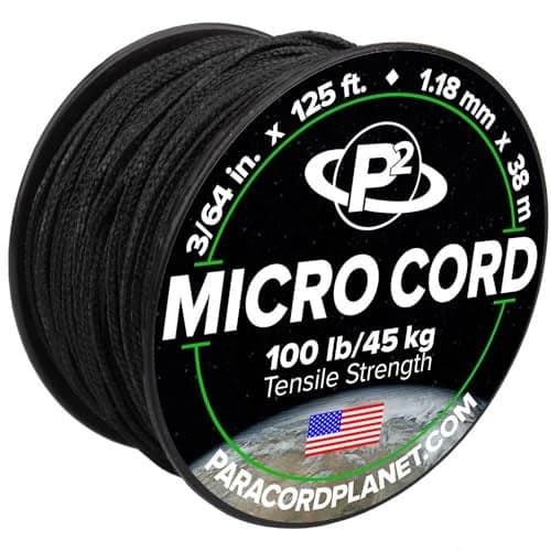 Paracord Planet Micro Paracord Thin Braided Cord for Crafting Fishing and DIY Projects in 125 ft Spools Black