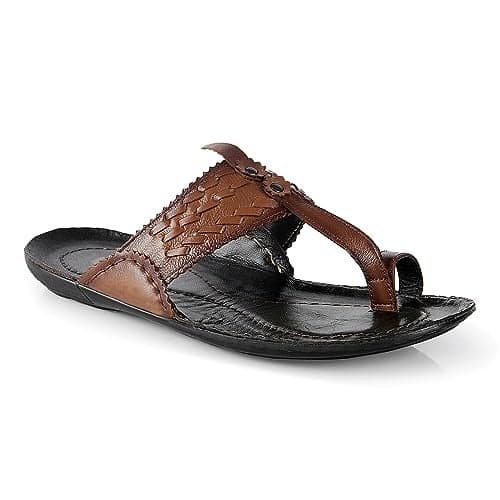 ID Tan Slip-On Kolhapuri Ethnic Style Slippers for Men