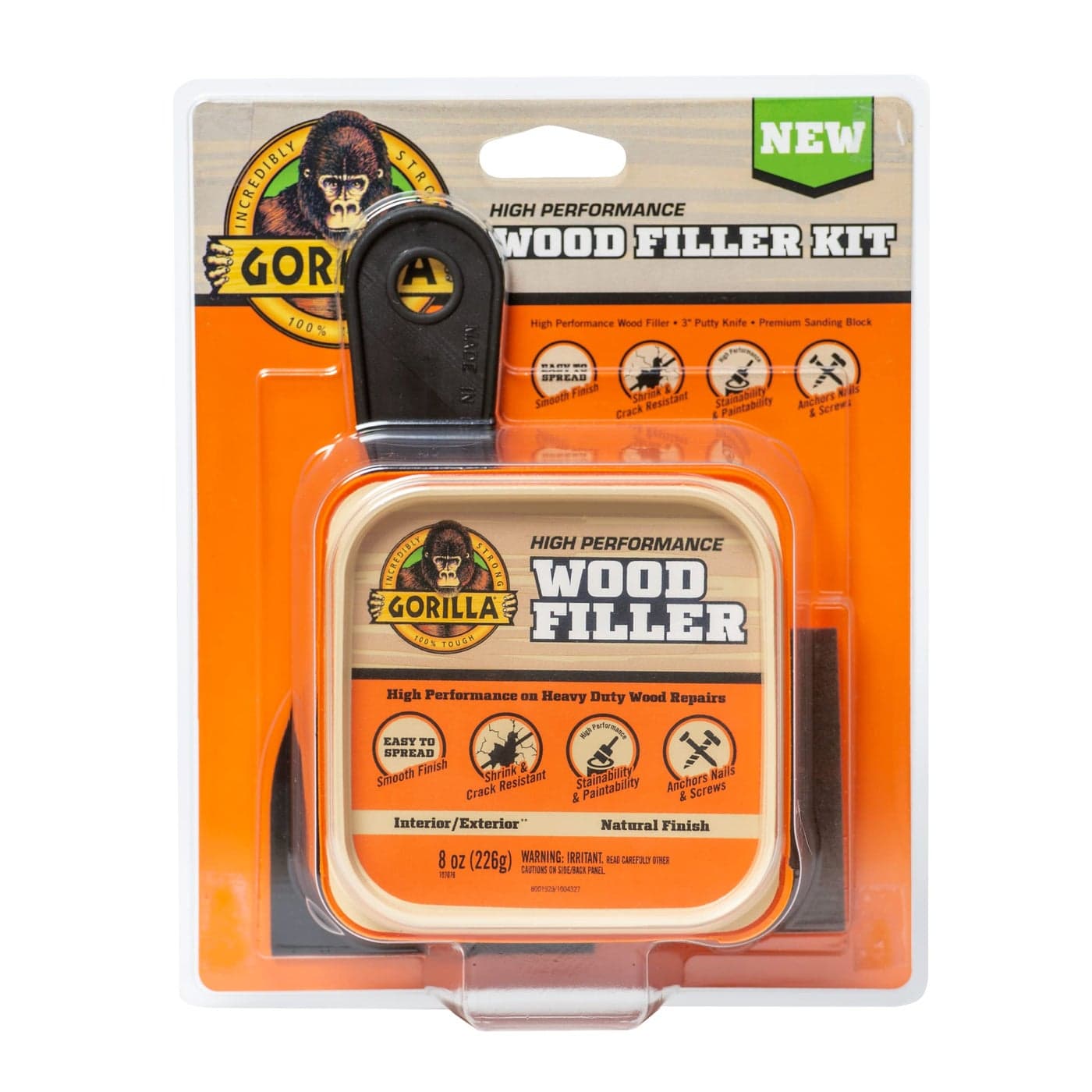 Gorilla All Purpose Wood Filler Wood Repair Kit with Putty and Sanding Block