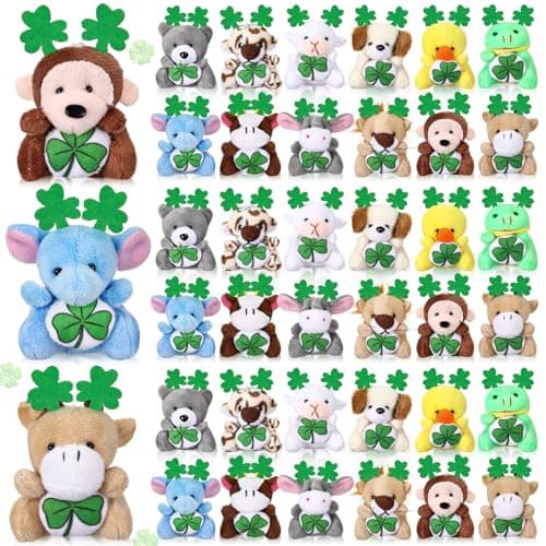 Blueweenly 36 Pcs St Patricks Day Plush Toys Mini St Patricks Day Stuffed Animals Small Stuffed Keychains with Green Plush Shamrock for Party Favors Gifts Reward Bag Filler