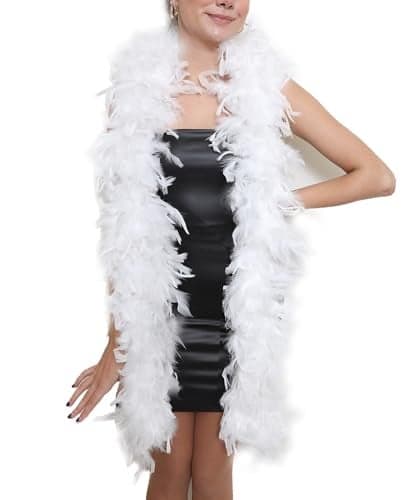 SACASUSA 100g Turkey Chandelle Feather Boas 6 Feet Long Beautiful Color (White)