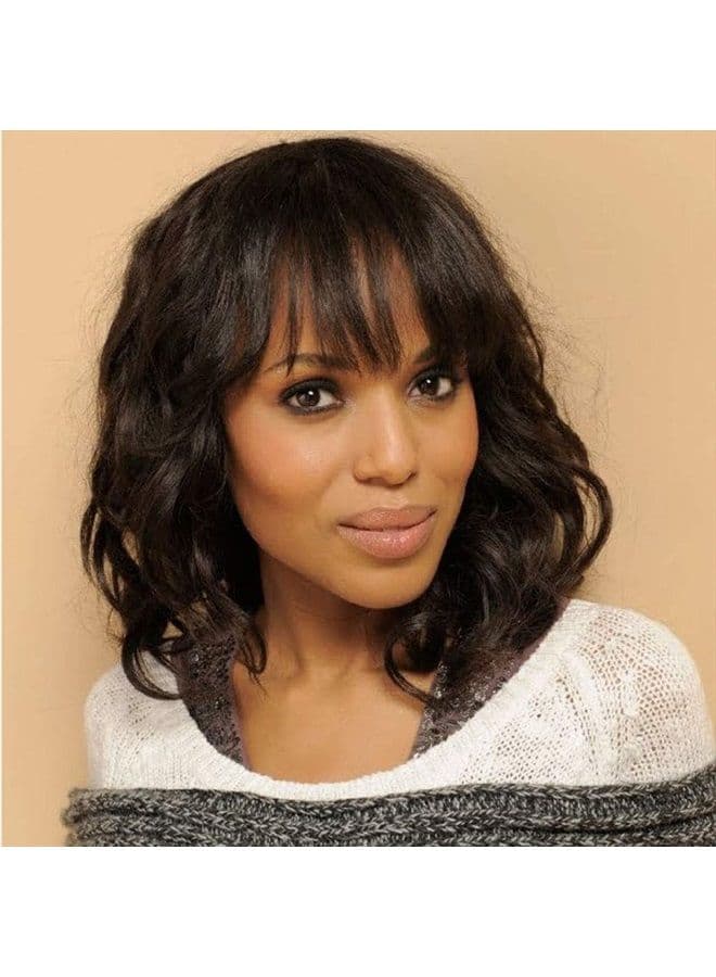 Short Human Hair Wigs with Bangs Brazilian Body Wave Virgin Human Hair Wigs for Black White Women Short Wavy Bob Wigs with Bangs 12 Inch
