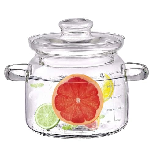 Jjojcll 2.3L(75oz) Glass Cooking Pot with Lid,Handmade Borosilicate Glass Stockpot with Graduations - Glass Saucepan with Cover for Cooking and Serving,Anchor Hocking Glass Pot