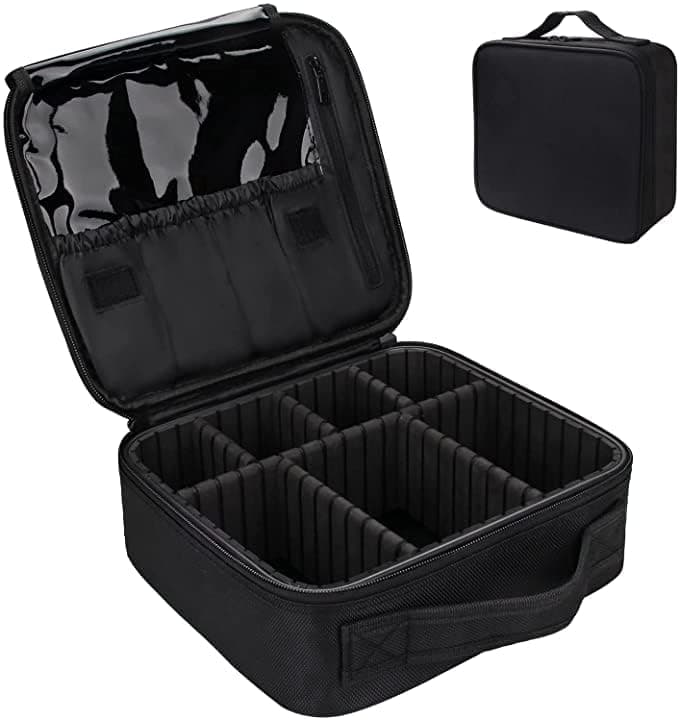 JUDEE Professional Makeup Train Case Cosmetic Toiletry Bag Travel Organizer Make up Artist Master Waterproof Case Portable Storage with Adjustable Dividers Accessories Tools Brushes PouchBlack