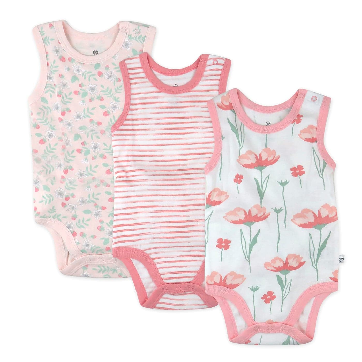 HonestBaby Sleeveless and Cami Bodysuits Onepiece 100 Organic Cotton for Baby Boys Girls Unisex Strawberry Pink Floral 03 Months