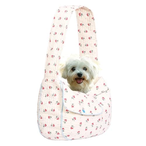 Flower Pet Sling Carrier for Small Dogs and Cats Breathable Cotton Cats Carrier PurseFloral Print Puppy Bag 510 Lbs Hand Free Travel Chest Cat Sling Gifts for Pet Mom GirlsWhite Small
