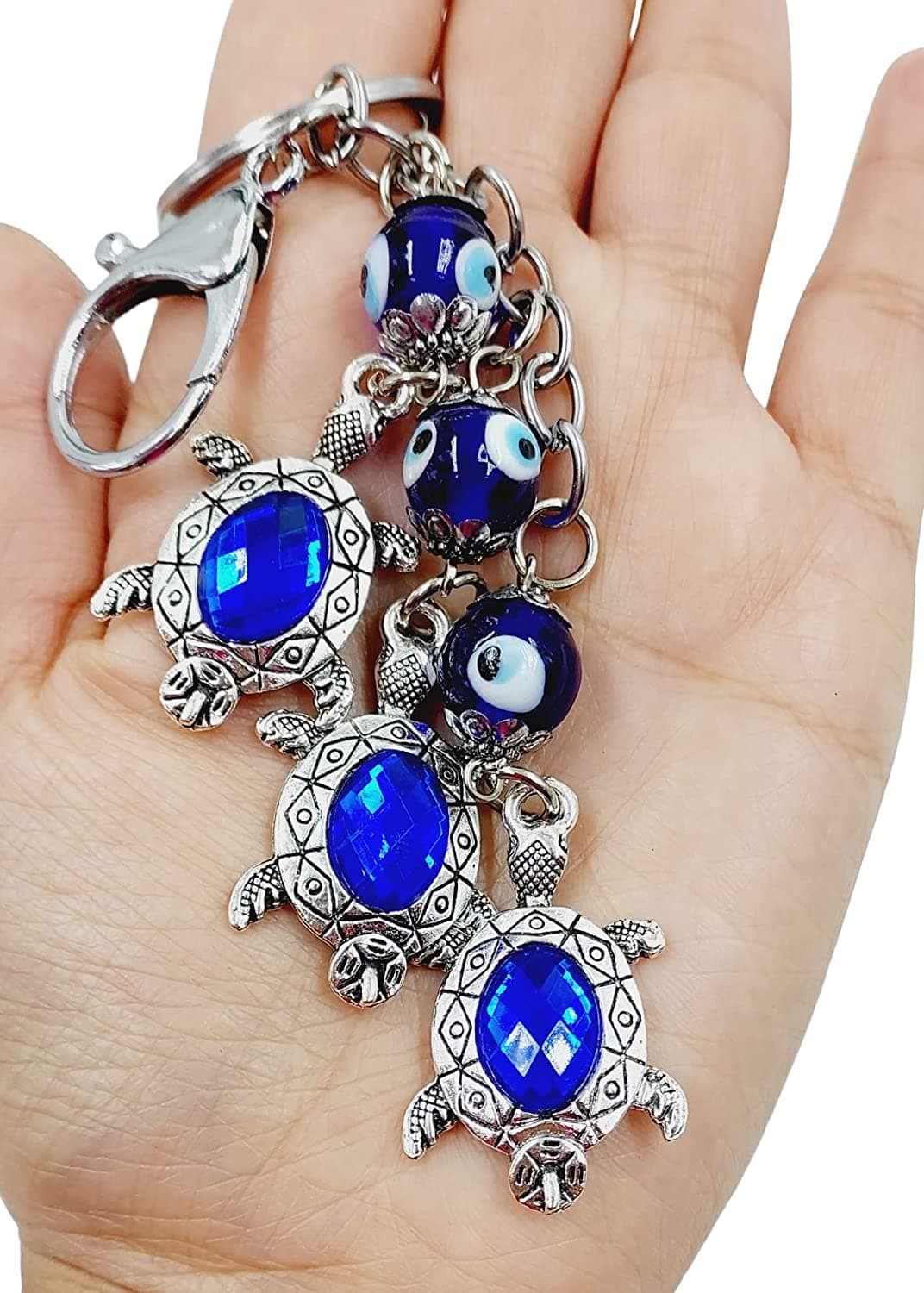 ARTISKRITI Evil Eye Turtle Keychain for Keys, Gifting Car/Bike Metal Key Ring Anti-Rust, Blue Tortoise