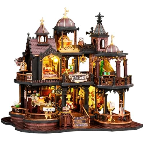 Spilay DIY Miniature House Kit Edinburgh Castle Dollhouse with Music Box and Dust Cover 3D Wooden Puzzle Book Nook Kit for Adult Creative Bookshelf DecorUnique Gift for Teens Book Lovers