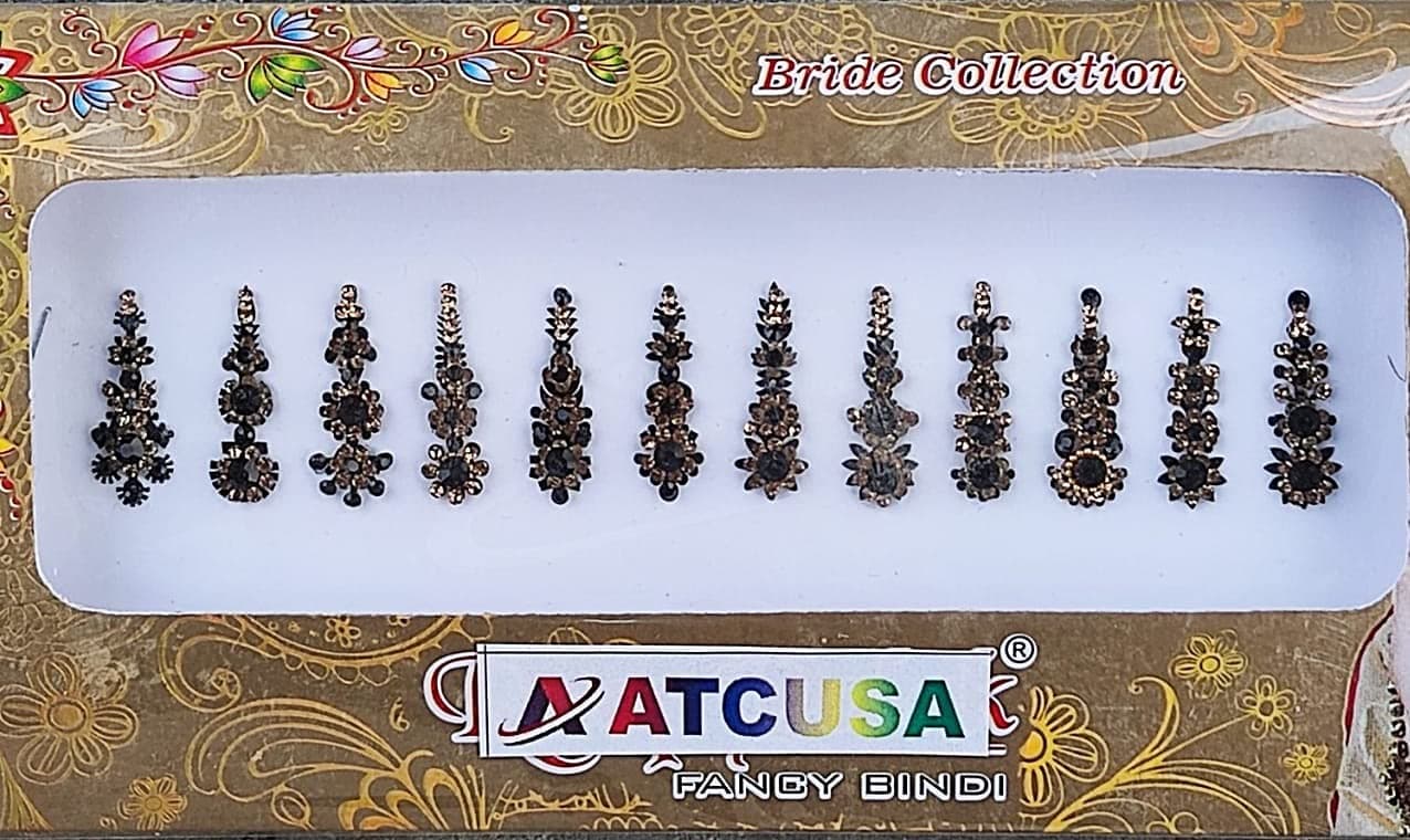 12 Black long Crystal Bindi Bridal face Jewels Forehead Tika Indian Bindis for women bindi Indian multicolor round long small gold Long 12 bindi Black color