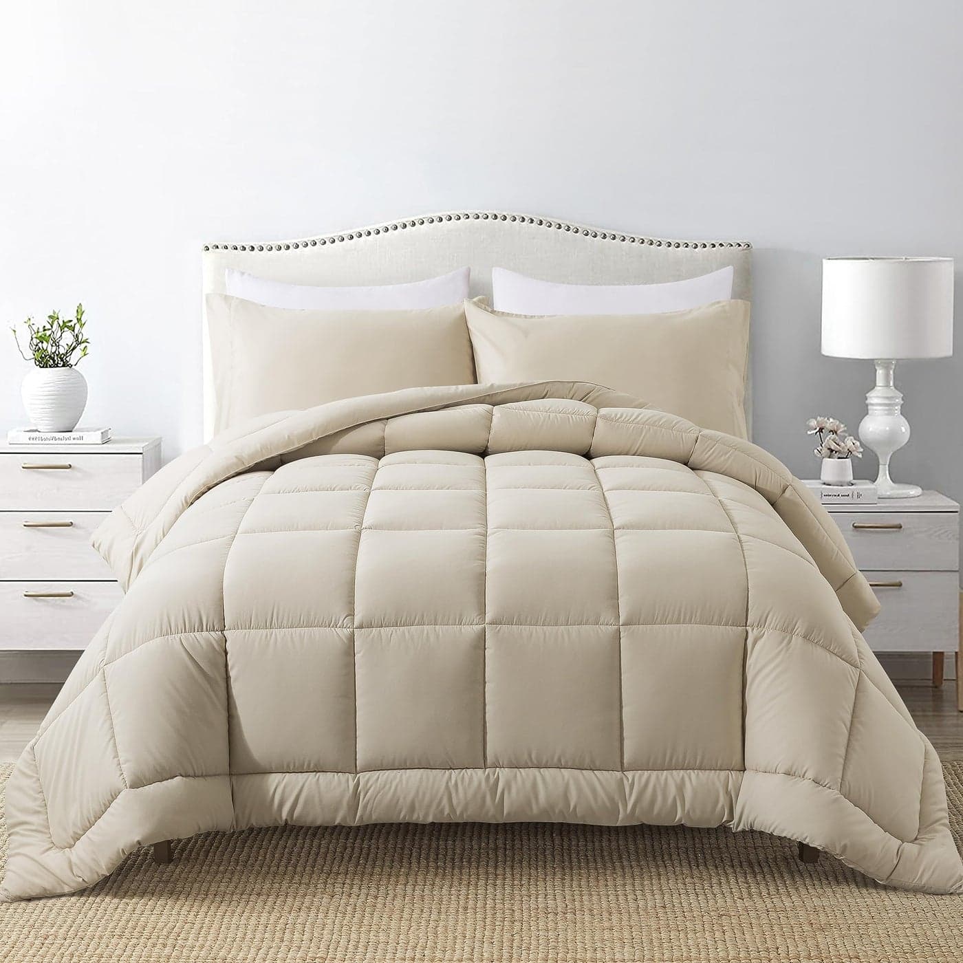 DOWNCOOL Twin Comforter Set All Season Bedding Comforters Sets with 1 Pillow Case 2 Pieces Bed Set Down Alternative Comforter Set Beige Twin Bedding Sets64x88