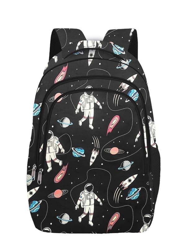 Frantic 26L 4-Compartment School Backpack With Pencil/Stationery Pouch - Astronaut Boy (Black)