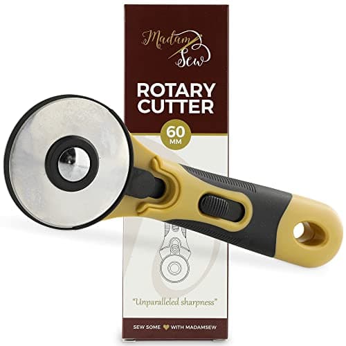 Madam Sew 60mm Rotary Cutter for Fabric | Precision Cloth Cutting Tool with Tungsten Steel Blade and Safety Guard | For Sewing, Arts & Crafts with Comfortable Handle | Craft Supplies