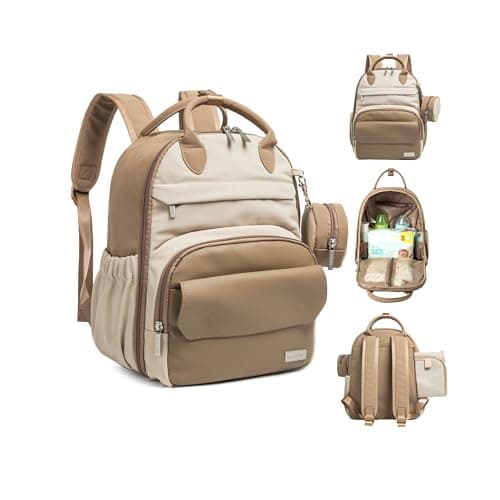 KeaBabies Diaper Bag Backpack Multifunctional Travel Diaper Back PacksMaternity Baby Changing Bags Compact 12L Capacity PU LeatherWaterproof UnisexStylish Nappy Bag Diaper Changing PadLatte