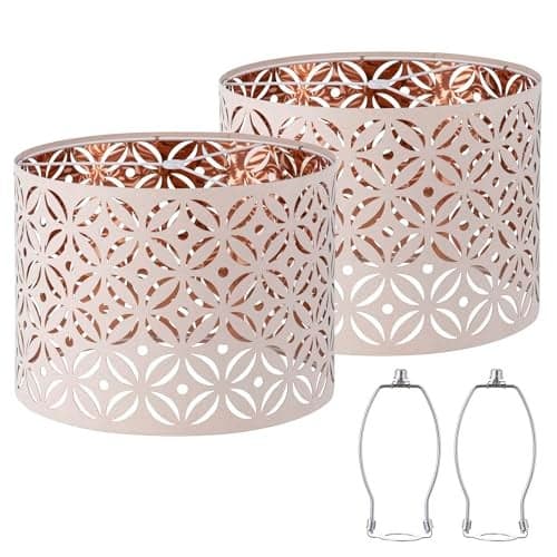 Pink Lamp Shades Set of 2, Drum Lampshades, Lampshade 10 Inches Height, Lampshades for Table Lamp, Floor Lamp, Pendant Light, Lamp Shade Harp Holder Included