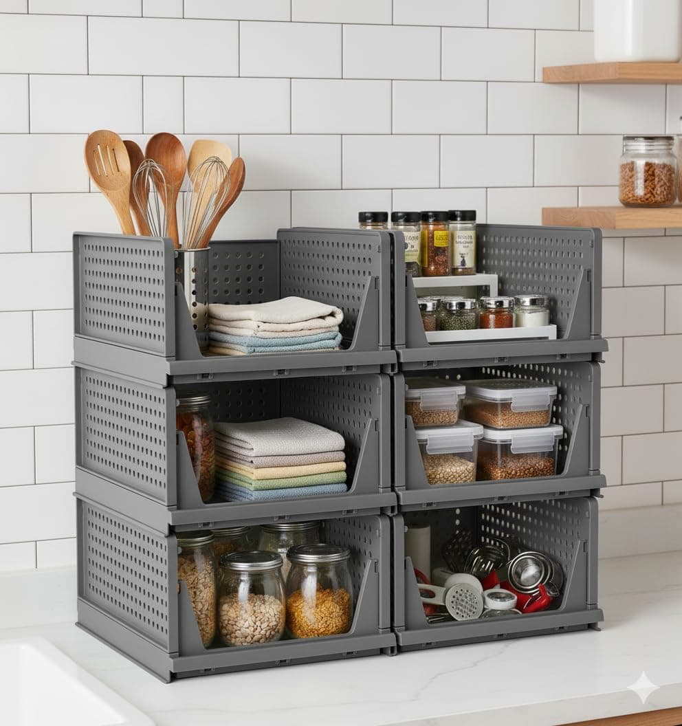 DecoLogy Clothes Organizer for Wardrobe Cupboard Organizer for Clothes Foldable and Stackable Closet Organizer Drawer Organizer for Clothes Multi Purpose Plastic Shirts Tops (3PCS-Large, Grey)