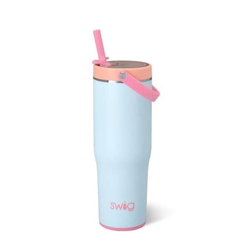 Swig Life 30oz Leak Proof To-Go Tumbler, 30oz Leak Proof Water Bottle with Handle and Straw, Large Insulated Tumblers, Cup Holder Friendly Travel Mug, Reusable Leakproof Water Bottle (Sea Breeze)
