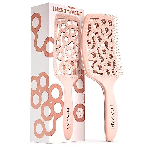 FRAMAR Professional Vented Hair Brush Curved Hair Brush For Blow Drying Wet Paddle Brush For Hair Vent Brush For Blow Drying Wet Hairbrush For Women Heat Resistant Champagne