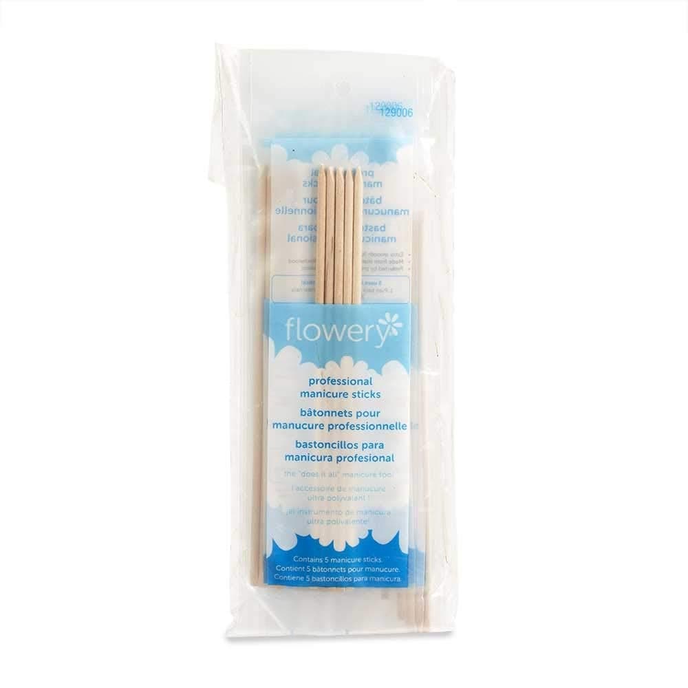 Flowery Birchwood Manicure Sticks, Multi Functional Nail Grooming Wooden Cuticle Pusher, Remover Nail Sticks for Manicure, 6 inches, 5pcs per pack