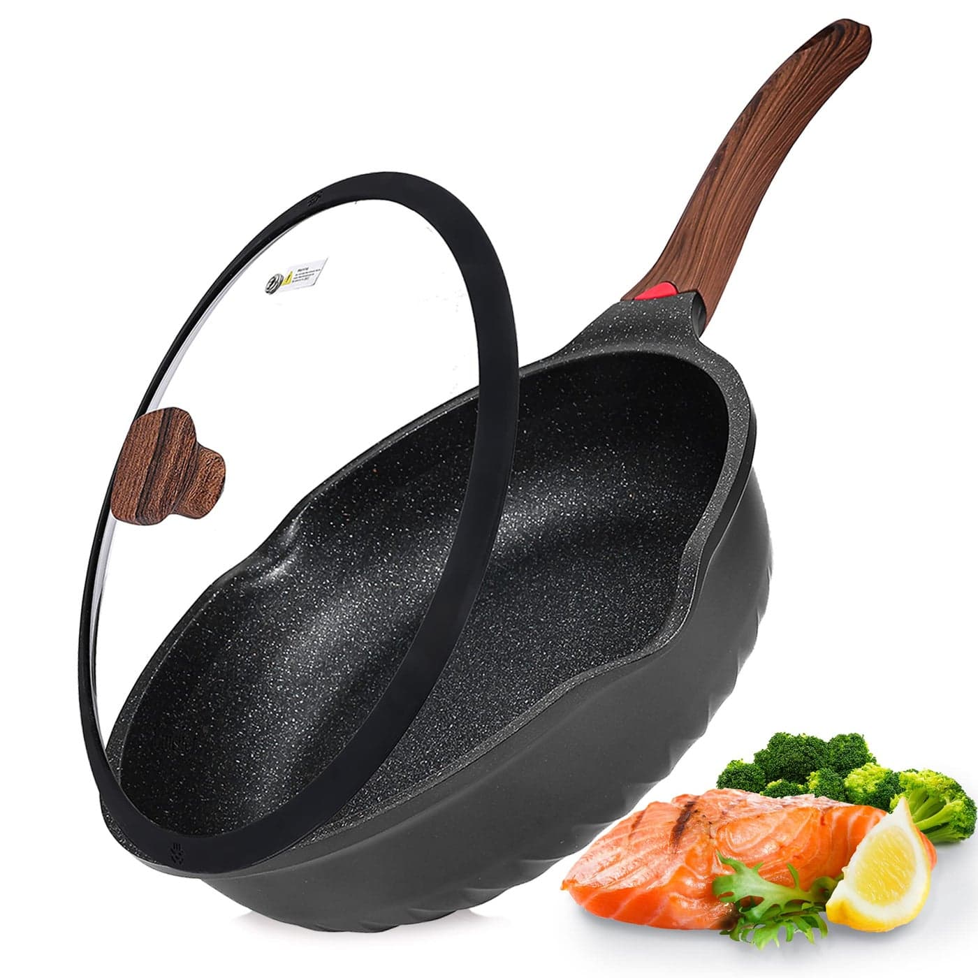 Vinchef Nonstick Deep Frying Pan Saute Pan with Lid 12in55Qt Fry Pan German 3C Ceramic Coating Technology Heat Indicator Induction Compatible