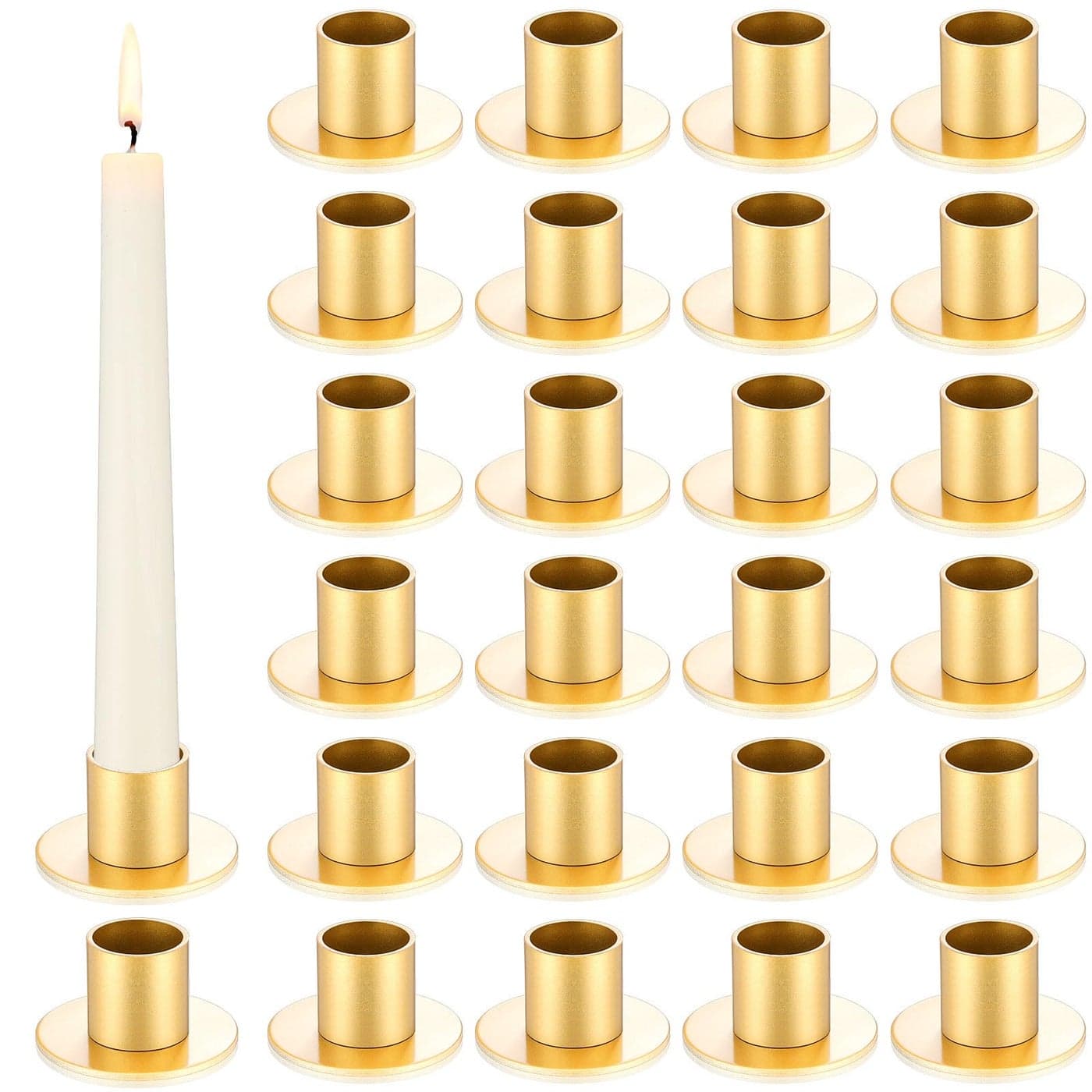 FoldTier 24 Pcs Taper Candle Holders Bulk for Pillar Candles Metal Taper Candlesticks Holders Centerpieces Short Candle Stick Holder Decor for Table Centerpieces Wedding Decor Dinner PartyGold