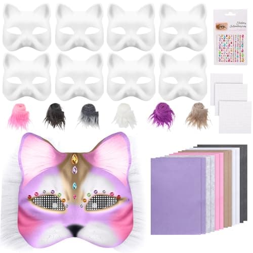 Clapzooki 8 PCS DIY Therian Cat Mask Set with Fur Eye Mesh Therian Cat Mask Furry Therian Mask for Halloween Masquerade Style 1