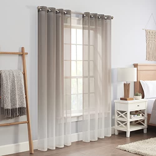 ECLIPSE Ines Printed Ombre Textured Light Filtering Grommet Window Curtains for Bedroom (2 Panels), 52 in x 63 in, Grey