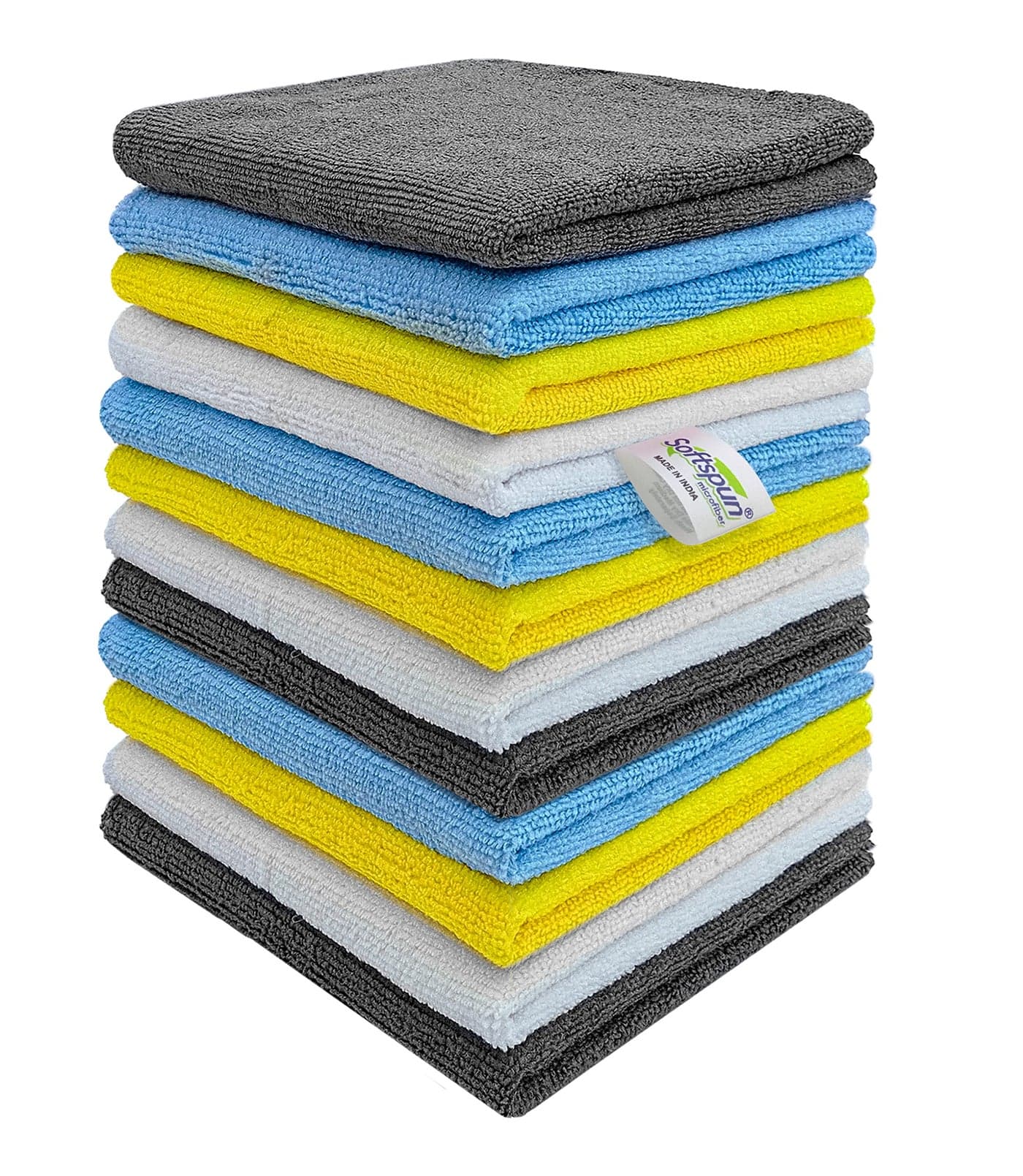 SOFTSPUN Microfiber Cleaning Cloths, 12 pcs 30x40cms 280GSM Multi-Color! Highly Absorbent Lint and Streak Free Multi Purpose Wash Cloth for Kitchen Car Window Stainless Steel Silverware.