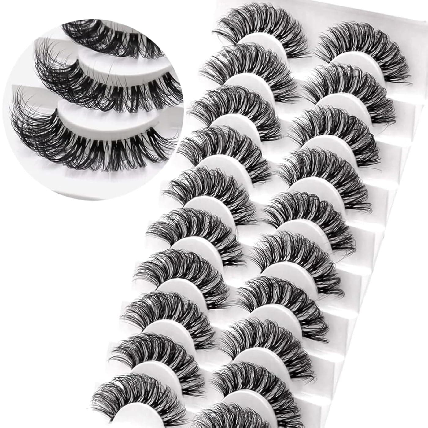 Veleasha Lashes Russian Strip Lashes Eyelashes with Clear Band Looks Like Eyelash Extensions D Curl Lash Strips 10 Pairs Pack (DT01)