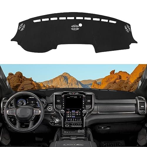 Rilsen Dashboard Cover Mat Custom Fit for 2019-2023 2024 2025 2026 Dodge Ram 1500 2500 3500 Dash Cover Nonslip Dash Mat Protector Sunshade No Glare Black