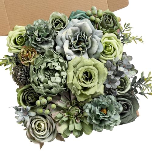 Koroni Flowers Artificial Flowers Combo Box Set Green Flowers Silk Fake Roses with Stems for DIY Wedding Bouquets,Floral Arrangement,Table Centerpieces,Baby Shower, Home Decor