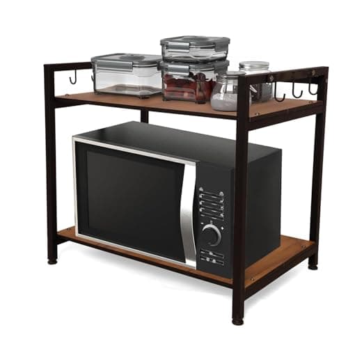 SUMRA G Heavy Duty Metal Microwave Oven Stand with Storage Shelves | 2 Tier Kitchen Organizer Rack with Hooks | Suitable for Microwave, OTG & Kitchen Appliances