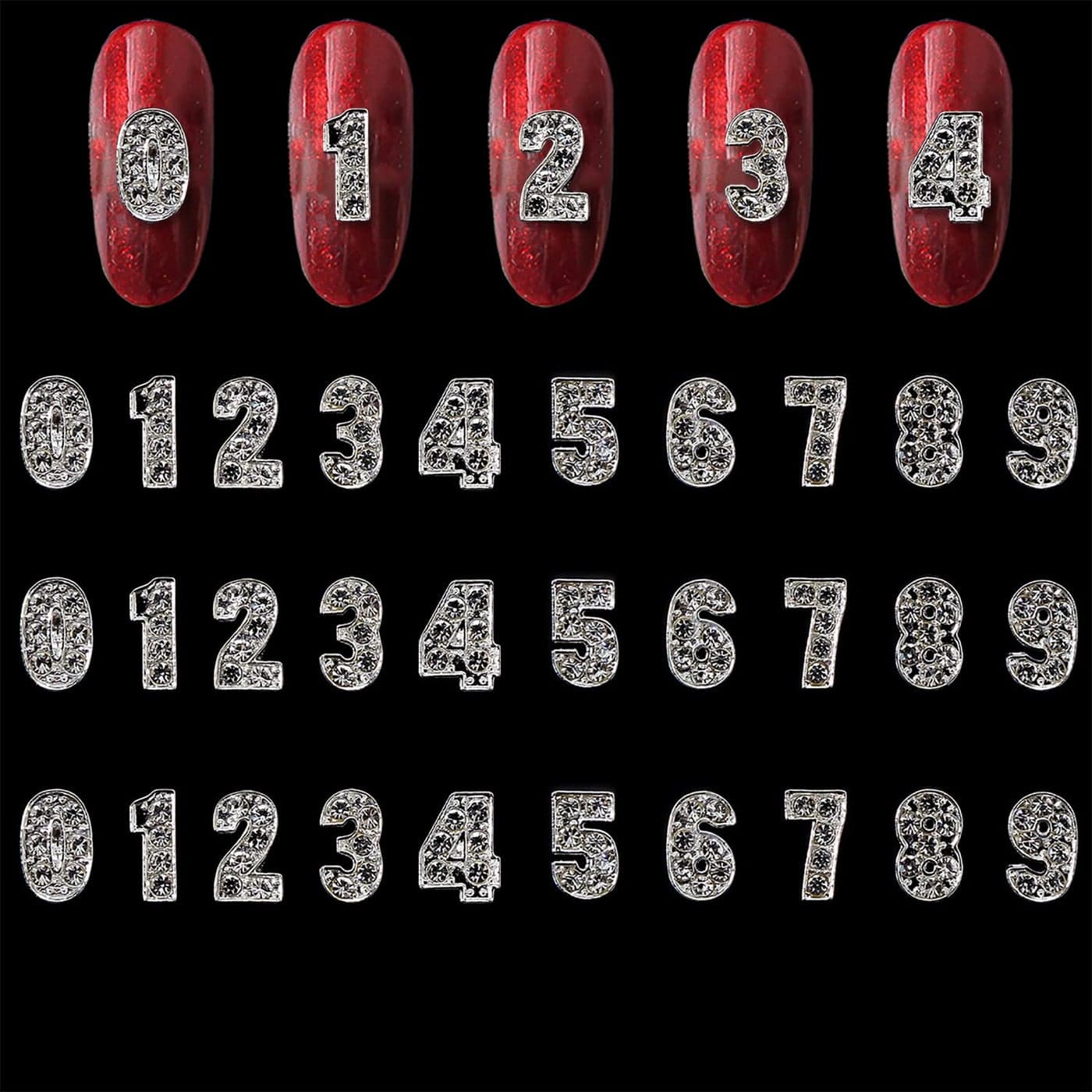 WOKOTO 30pcs Silver Nail Number Charms (0-9) 3D Nail Charms for Nail Art 3D Decorations Nail Rhinestones and Charms for Nails Numeral Nail Charms Nail Gems and Rhinestones Nail Art Charms for Women