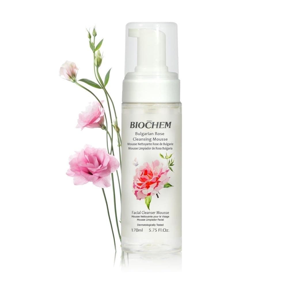 BIOCHEM Bulgarian Rose Cleansing Mousse Cleansing Foam Refreshing Face Cleanser Deep Hydrating With Rose Oil Vitamin C Daily Face Wash for All Skin Types Without Irritation 575 fl oz 170 mL