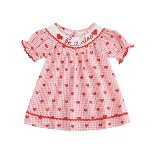 Toddler Girl Valentines Outfit Embroider Be Mine Red Checkered Heart Dress Baby Valentine's Day Dresses Clothes