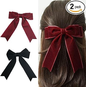 LZZEM 2Pcs Velvet Bow Hair Clips for Girls and Women Large Satin Ribbon Hair Bows with Long Ribbon Hairpins and Barrettes for Party Gift and Special Occasions