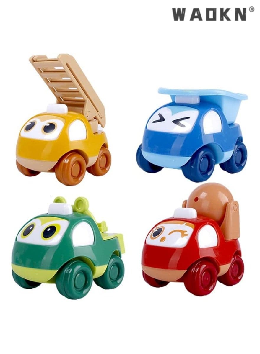 Pull Back Cars for Toddlers, Colorful Push and Go Toys for Ages 1-3, 4 Pack Kids Early Educational Vehicles - Perfect for Boys and Girls Birthday Party Favors Gift (Inertial Cars)