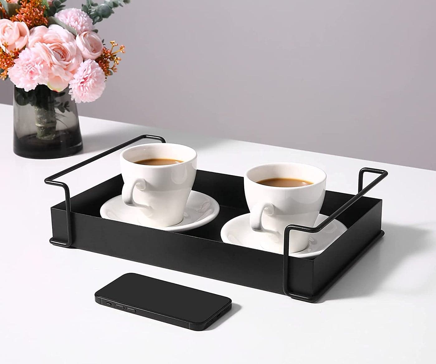 SHIOK DECOR 1Tier Decorative Coffee Table Tray Iron Tray with Handles Vanity Tray and Serving Tray for Bathroom Kitchen Ottoman Dressing Table and Coffee Table 134 X 83 X 32 inchesBlack