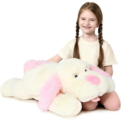 MorisMos Giant Dog Stuffed Animals 31inch Large Stuffed Dog Plush Soft Big Puppy Pillow Gifts for Kids Teens Girls Pink