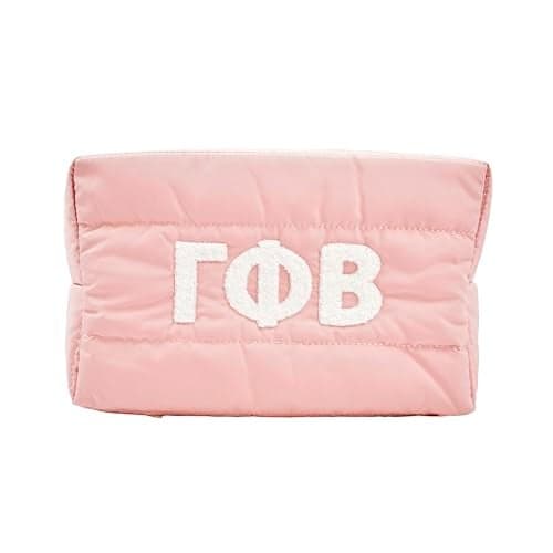 Sorority Shop Gamma Phi Beta Makeup Bag Puffer Style with Sorority Letters Travel Cosmetic Bag with Zipper Closure Perfect Gamma Phi Beta Sorority Gifts for Women