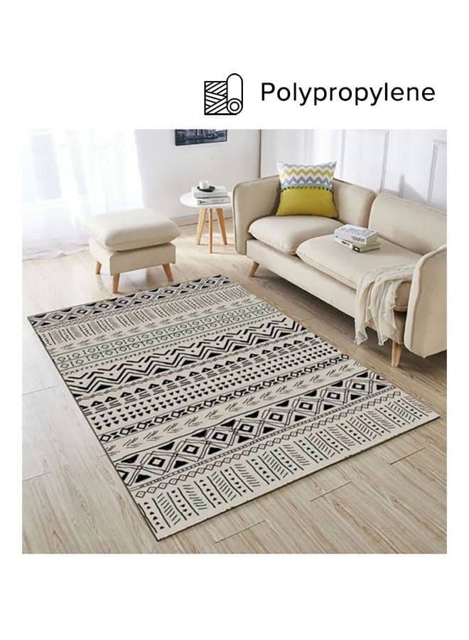 Warm Luxurious Modern Printed Rectangular Anti-Slip Carpet Beige/Black 140x200cm