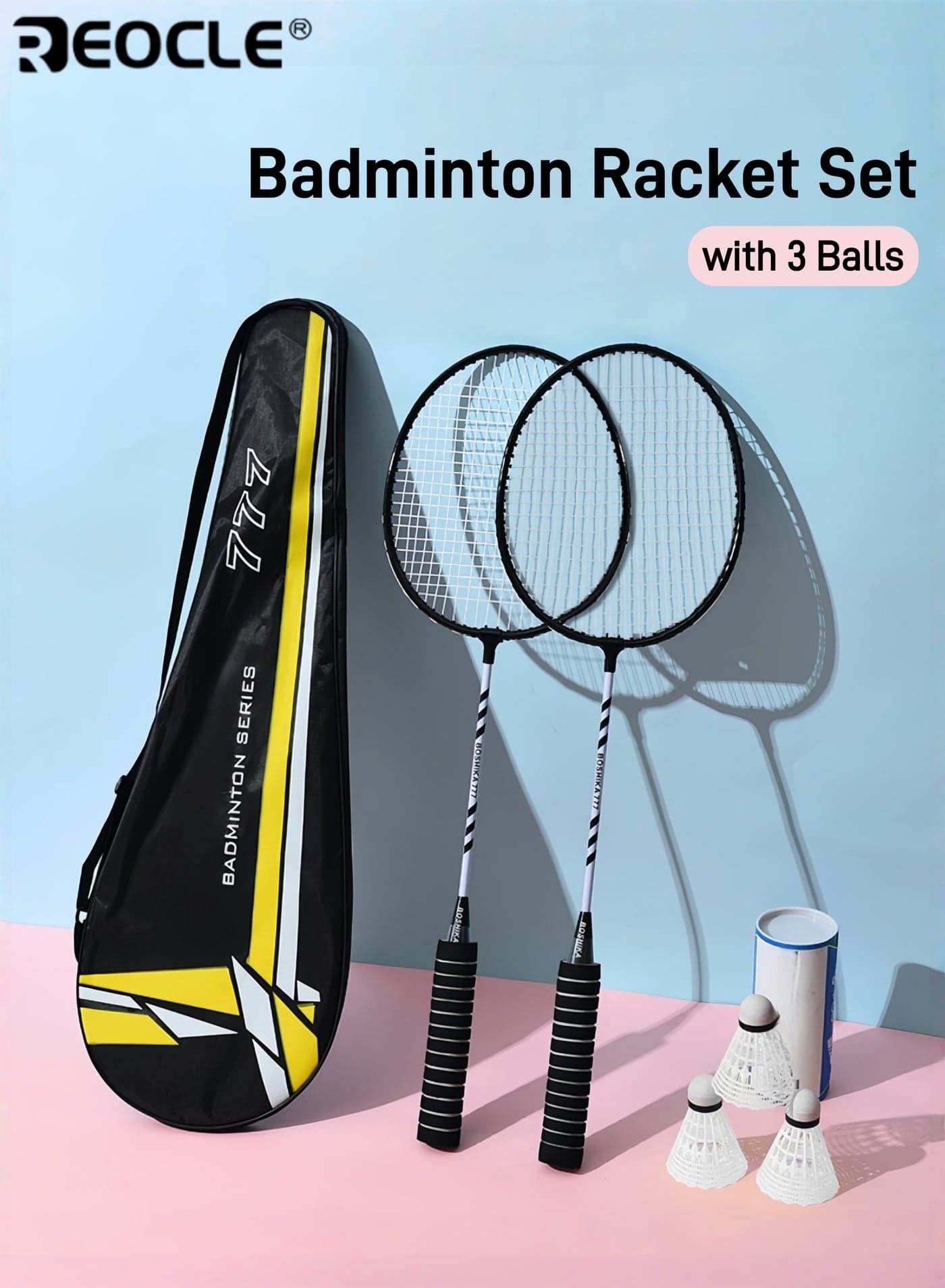 Badminton Racket Set with 3 Balls Lightweight yet Powerful and Stable Performance Large Frame lron Alloy Construction Perfect for Outdoor Sports Enthusiasts