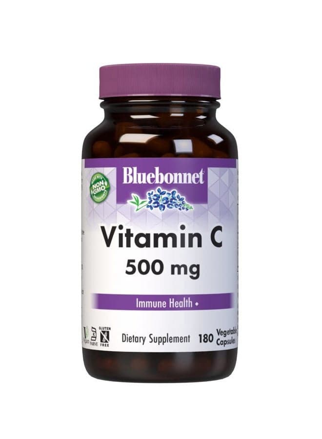 Bluebonnet Nutrition Vitamin C 500 mg Vegetable Capsules, Ascorbic Acid, for Immune Health & Skin Health, Vegan, Vegetarian, Non GMO, Gluten Free, Soy Free, Milk Free, Kosher, 180 Vegetable Capsules