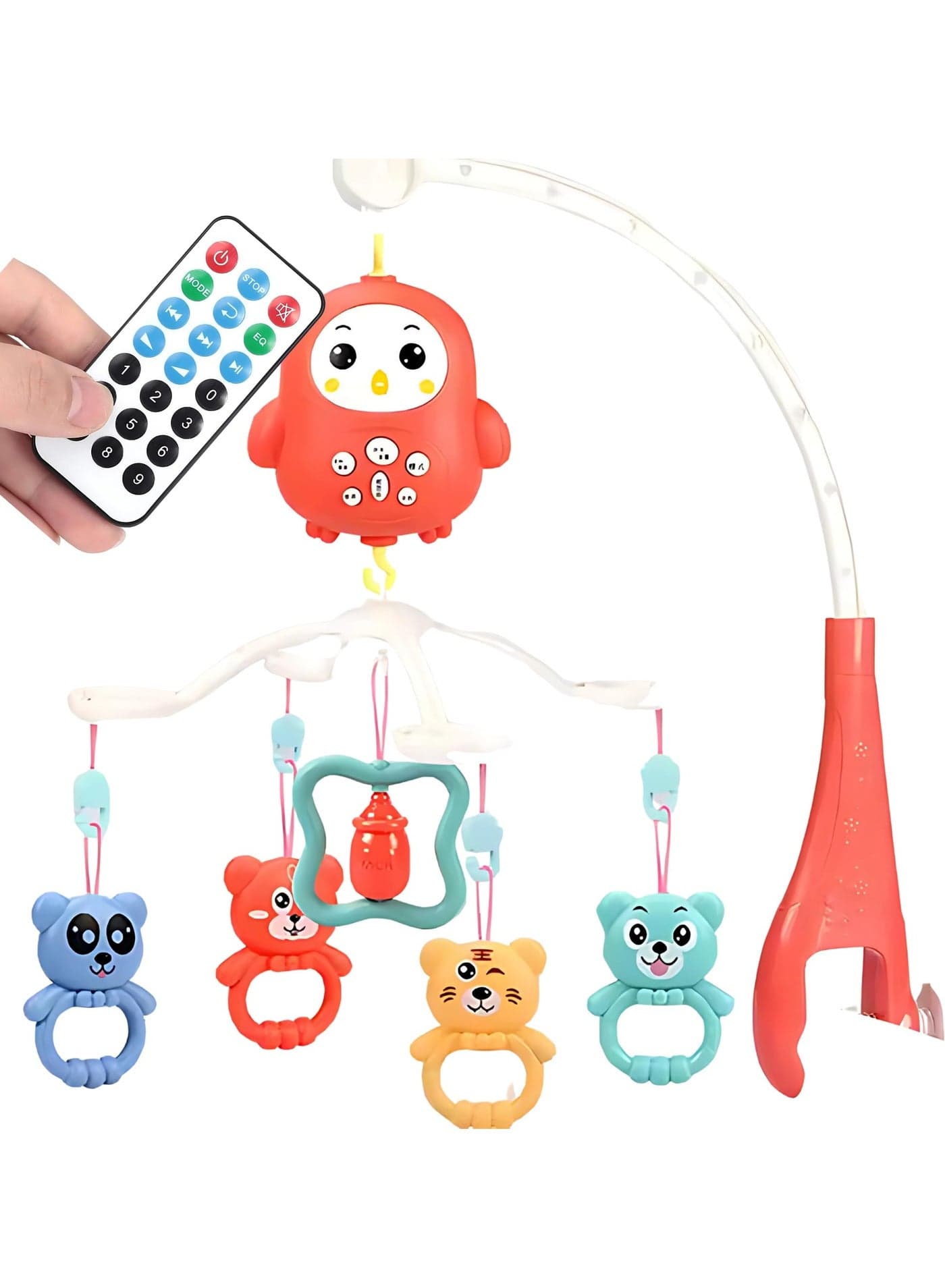 Twisoo Baby Crib Mobile with Music & Remote – 360° Rotating Hanging Rattle Toy Set for Newborns, Adjustable Stand, Soothing Melodies for 0-12 Months (Red)