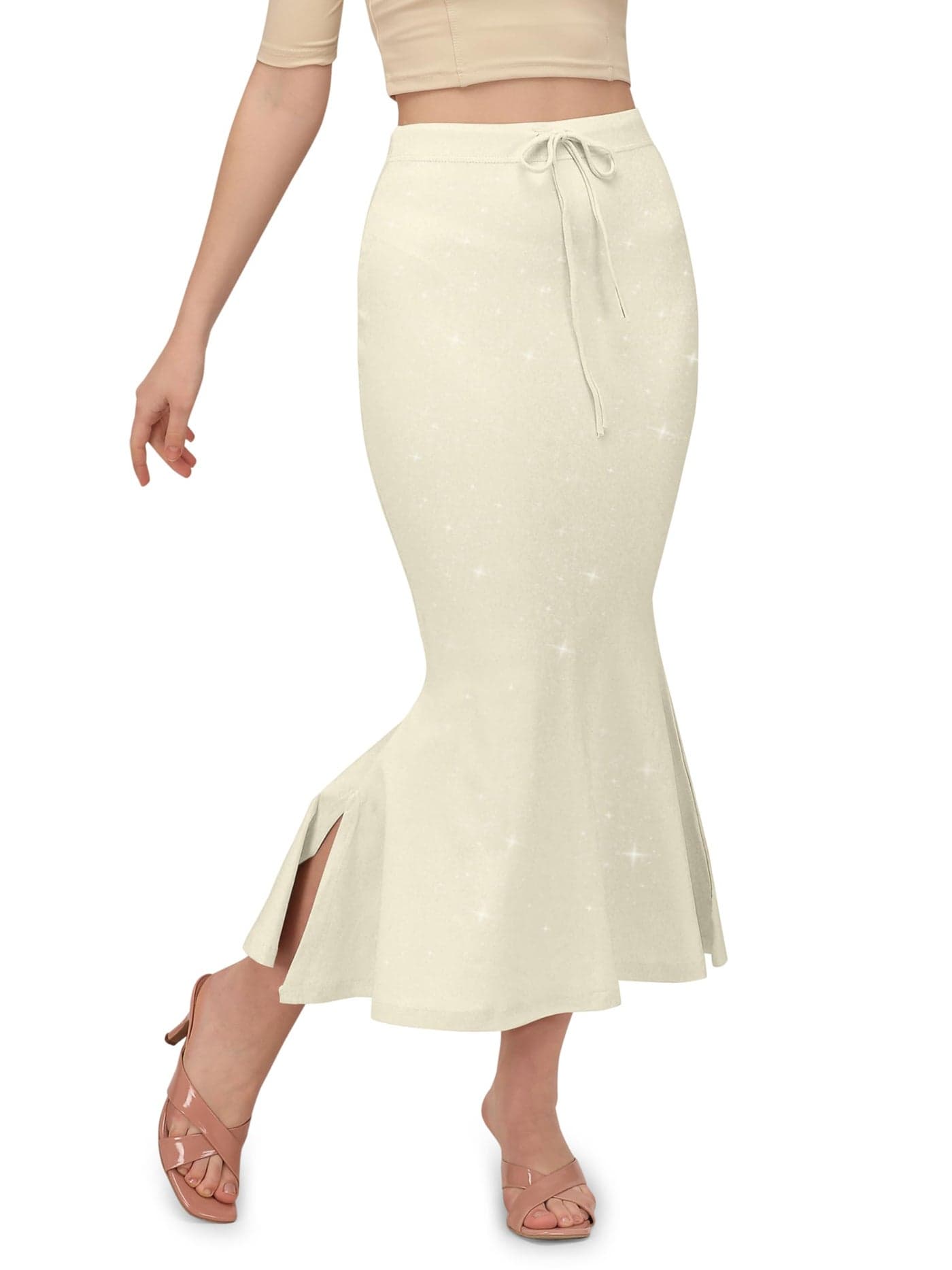 VALLEY Shimmer Stretchable Saree Shapewear Petticoat for Women, Cotton Blended,Petticoat,Skirts for Women,Shape Wear Dress for Saree (Light Yellow, L)