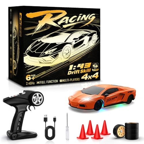Desdoni RC Drift Car 143 Mini RC Drift Car with Gyro 24GHz Full Proportional Control 20KMH 4WD High Speed Remote Control Alloy LED Lights Drift Tires Toys Gift for Adults Boys and Girls