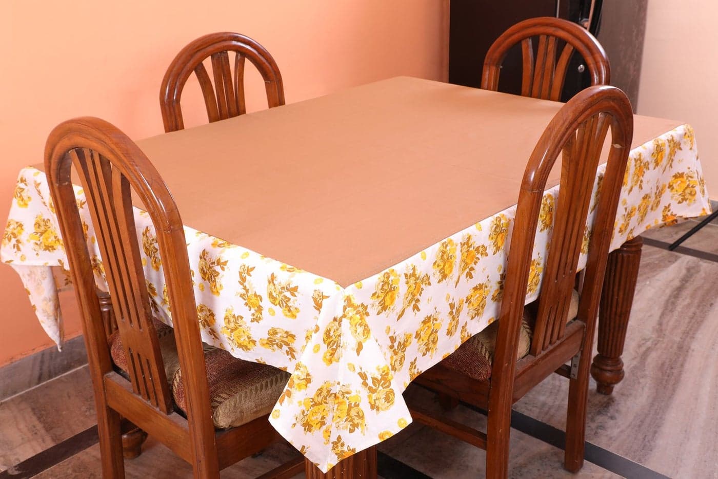 Dekor World Floral Printed Yellow Table Cover (Pack of 1)