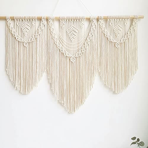 guzhiou large macrame wall hanging - Boho Tapestry Macrame Wall Decor Art- Chic Bohemian Handmade Woven Tapestry Home Decoration for Bedroom Living Room Apartment Wedding Party - 43"x32" (Beige-Leaf)