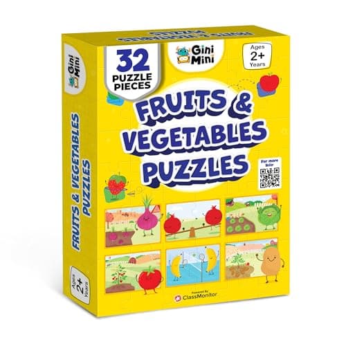 GiniMini Fruits & Vegetables Puzzle for Kids 2 3 4 5 Years | Educational 2 Piece Puzzle for Memory & Motor Skills | Return & Birthday Gifts for Boys & Girls