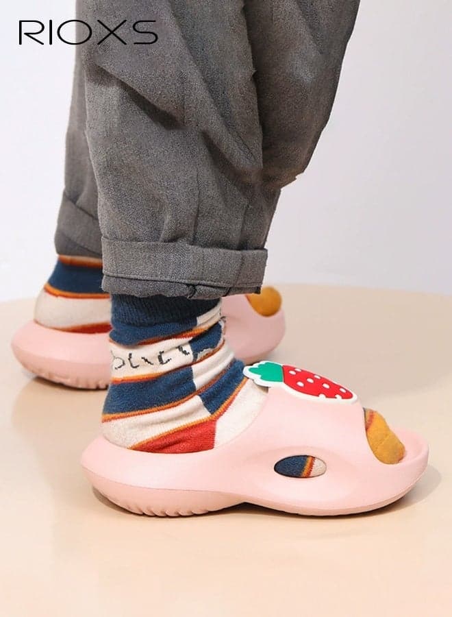 Kid's Cartoon Slippers, Cute Strawberry Flat Slipper for Little Kids Boys Girls, Non-Slip EVA Bathroom Slippers, Kids Unisex Quick-Dry Shower Slippers, Indoor Outdoor Slippers for Boys and Girls, Beach Pool Slides Slippers, Lightweight Slip-on Sandals for Home/ Travel/ Water Parks, Carryover, Pink F