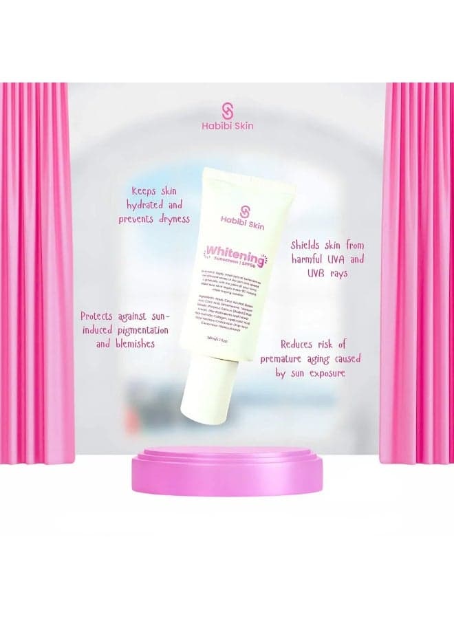 Habibi Skin Bright Glow Sunscreen SPF50 – High Protection Formula for Healthy, Even Skin Tone Advanced sun care solution that helps minimize the effects of sun exposure while promoting a naturally brighter and more refreshed look.